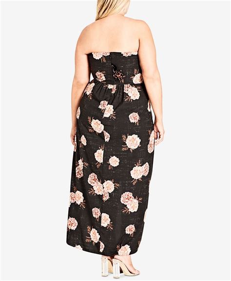 City Chic Trendy Plus Size Strapless Rose Print Maxi Dress Macys