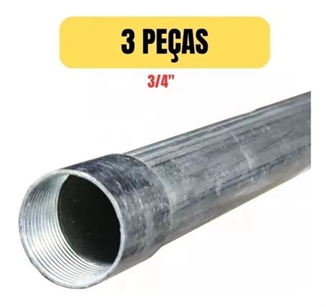 Kit 3 Barra Eletroduto Galvanizado Pre Zincado 3 4 X 1 Metro