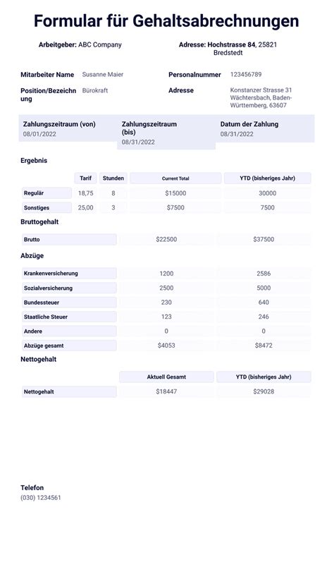 Ausfüllbare Gehaltsabrechnung PDF Vorlage PDF Vorlagen Jotform