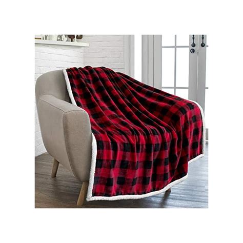 Pavilia Buffalo Plaid Sherpa Blanket Throw Fuzzy Red Black Checkered