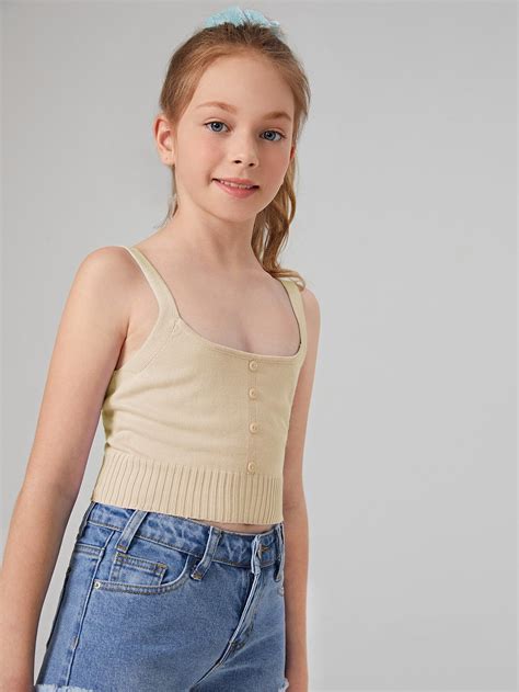 SHEIN BASICS Girls Single Breasted Solid Knit Top Kinderbekleidung