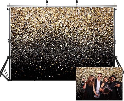 AIIKES 7x5FT Golden Bokeh Photography Backdrop Black And Gold Glitter