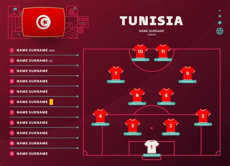 tunisia line-up world Football 2022 tournament final stage vector ...