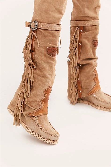 Italian Made Suede Moccasin Inspired Boots Featuring An Over The Knee