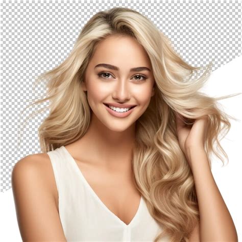 Premium PSD A Woman With Long Blonde Hair Is Smiling