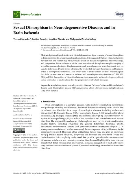 Pdf Sexual Dimorphism In Neurodegenerative Diseases And In Brain Ischemia