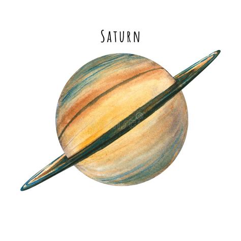 Watercolor Saturn Hand Drawn Illustration Is Isolated On White Stock