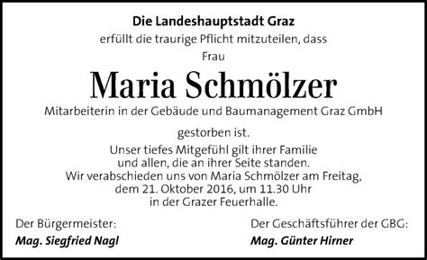 Traueranzeigen von Maria Schmölzer trauer kleinezeitung at