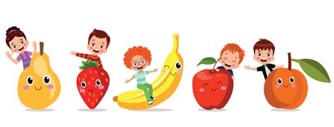 Funny Flat Cartoon Happy Yummy Fruits and kids icons clip art vector ...