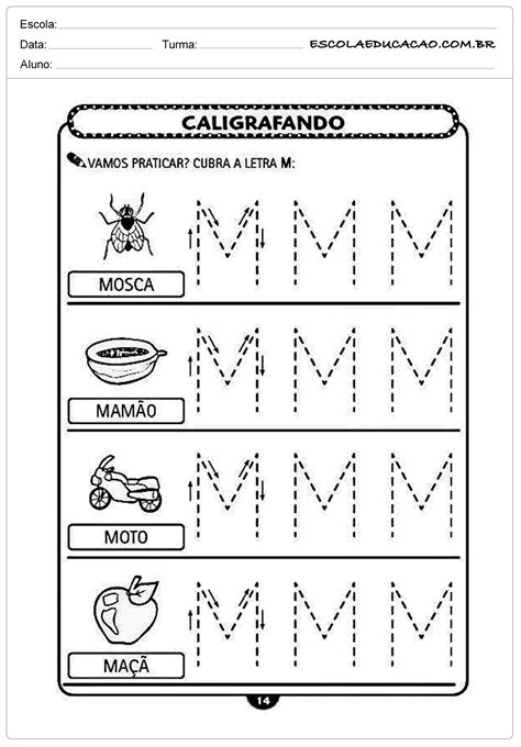 Imprimir atividade de caligrafia letra M Escola Educação