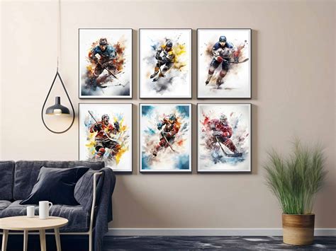 Ice Hockey Print Watercolor Printable Wall Art Sports Art Prints Big