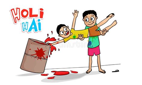 Funny Cartoons For Happy Holi Celebration. Stock Illustration - Image ...