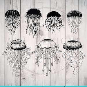 Floral Jellyfish SVG For Cricut Silhouette Etc SVG PNG Dxf Eps Files