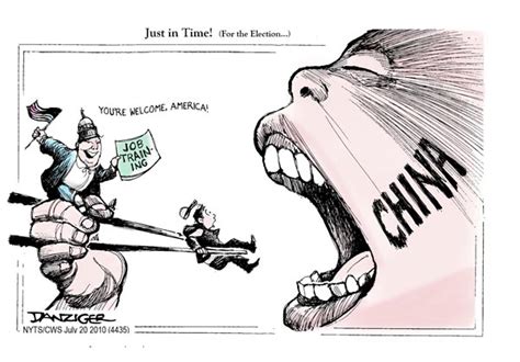 July 22 2010 - China and US Jobs, political cartoon - Danziger Cartoons