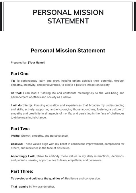 Personal Mission Statement Template Edit Online And Download Example