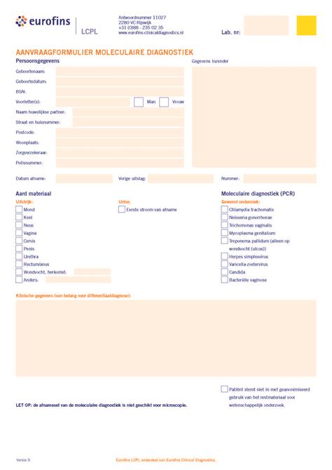 Aanvraagformulier Moleculaire Diagnostiek Eurofins Clinical Diagnostics