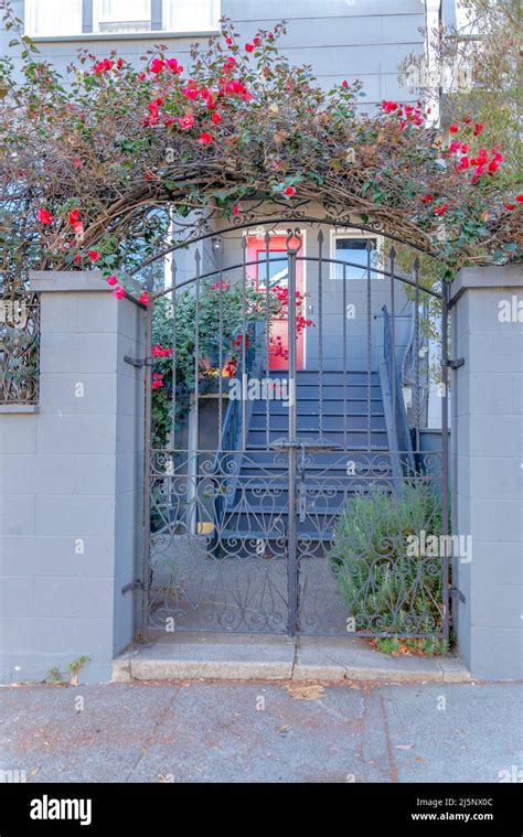 Wrought Iron Gate With A Bougainvillea Arbor At San Francisco