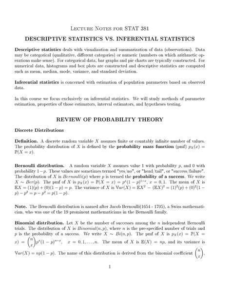 Lectures Stat 381su23 Lecture Notes Taken During Class Lecture