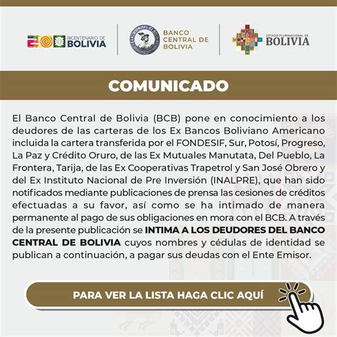 Carteras Administradas Bcb Banco Central De Bolivia