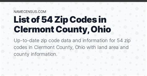 Clermont County Zip Codes List Of 54 Zip Codes In Clermont County Ohio