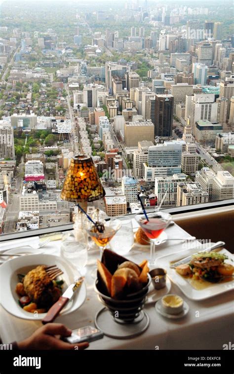 Lunch At The Cn Tower 360 Restaurant Toronto Ontario Canada Stock