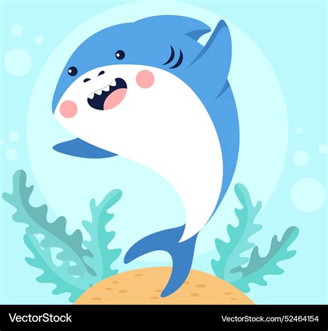 Flat Baby Shark In Cartoon Style Royalty Free Vector Image