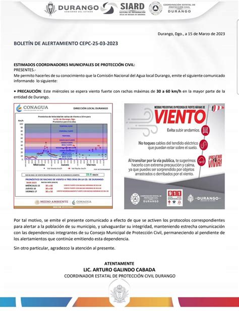 PROTECCIÓN CIVIL DURANGO on Twitter COMUNICADO Este miércoles se