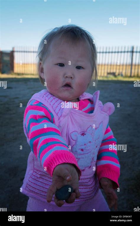 Blond Mongolian Baby In The Orkhon River Valley Of Central Mongolia