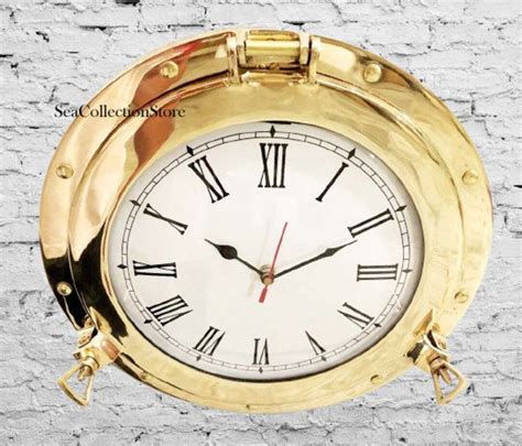 Solid Brass Ship Porthole Analog Clock Nautical Wall Hanging Clock Antique Solid Brass Clock