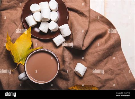 Cup Of Hot Cacao Drink With Marshmallows On Table Stock Photo Alamy