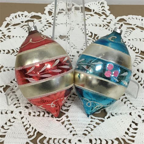 Vintage West Germany Glass Christmas Ornaments Mica Red Pink Blue Lot Of 2 Etsy