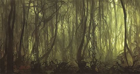 A Dense And Dark Enchanted Forest With A Swamp By Stable Diffusion