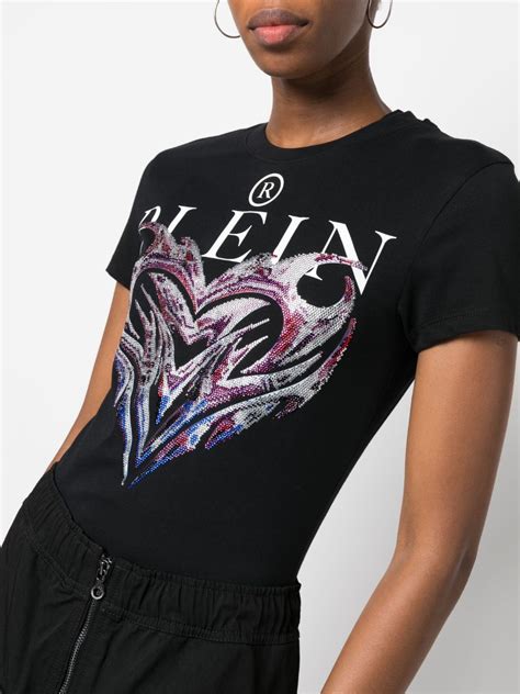 Philipp Plein Crystal Embellished Logo Print T Shirt Black FARFETCH