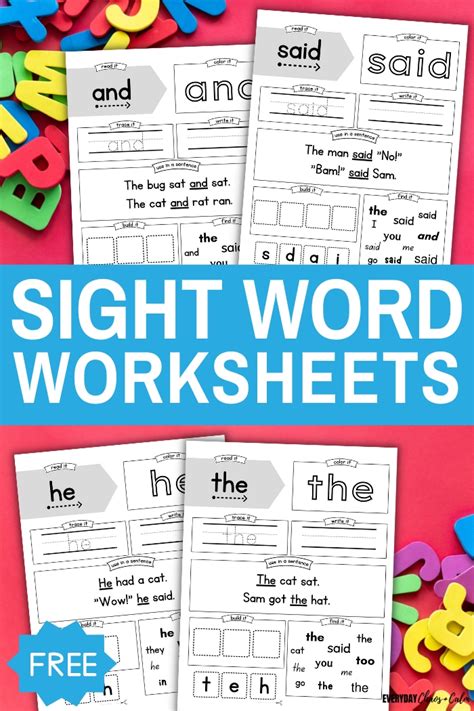 Free Sight Word Worksheets For Reading