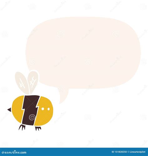 A Creative Cartoon Bee And Speech Bubble In Retro Style Stock Vector