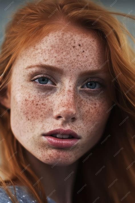 Premium Photo Portrait Of Red Haired Woman With Blue Eyes And