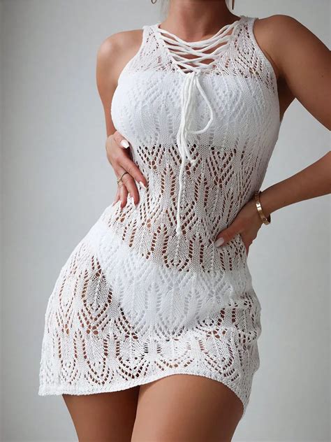 2024 Sexy Women White Lace Crochet Sarong Women Bathing Suit Bikini