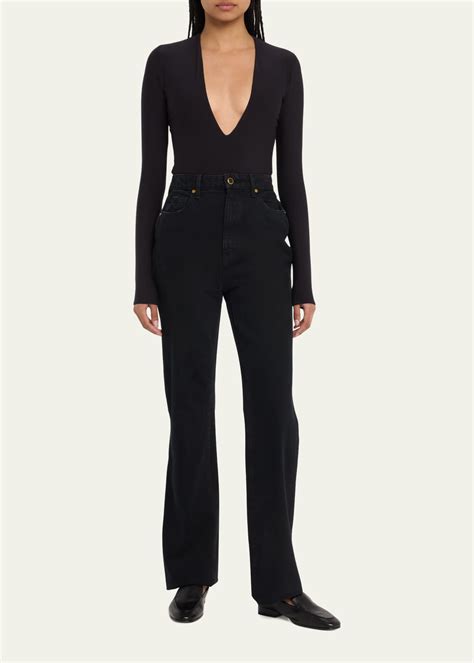 Eterne Long Sleeve Deep V Bodysuit Bergdorf Goodman