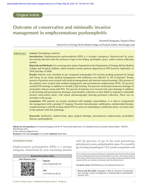 Pdf Outcome Of Conservative And Minimally Invasive Management In Emphysematous Pyelonephritis