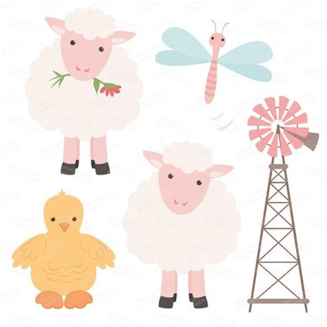 Premium Soft Pink Farm Animals Clip Art And Vectors Soft Pink Farm