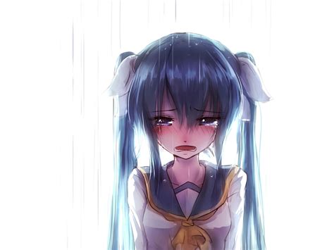 Aqua Eyes Aqua Hair Blush Crying Hatsune Miku Long Hair Qys3 Rain