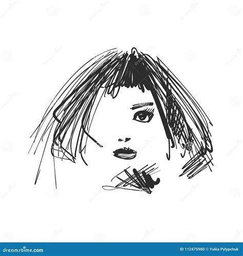 Female Face, Vector Illustration. Portrait Sketch. Cartoon Hair Stock ...