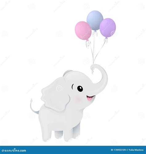 Cartoon Elephant With Balloons Cute Elephant With Balloons And Gifts