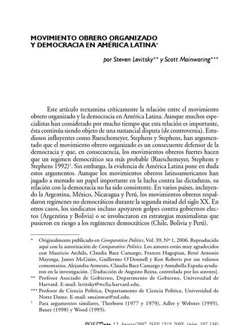 PDF Movimiento obrero organizado y democracia en América Latina