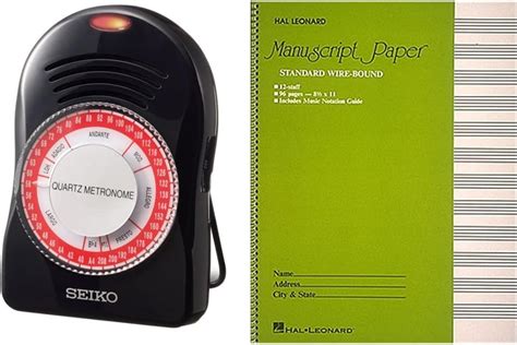 Seiko Sq50 V Quartz Metronome And Standard Wirebound Manuscript Paper