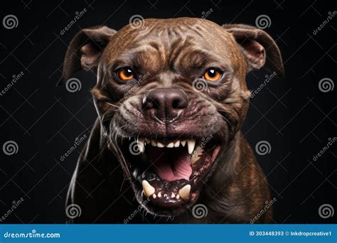 An Angry Aggressive Pit Bull Terrier Type Dog Snarling At The Camera