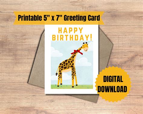 Cheerful Giraffe Birthday Card Printable Etsy Worksheets Library