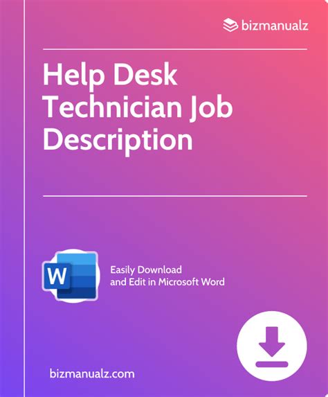 Help Desk Technician Job Description Template Word