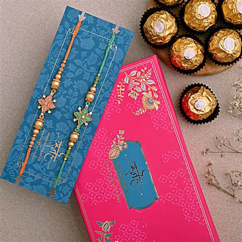 Stone Floral Rakhi Combo And 3 Pcs Ferrero Rocher Australia Gift