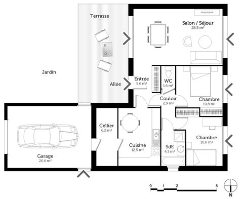 Plan maison 80 m² en L Ooreka